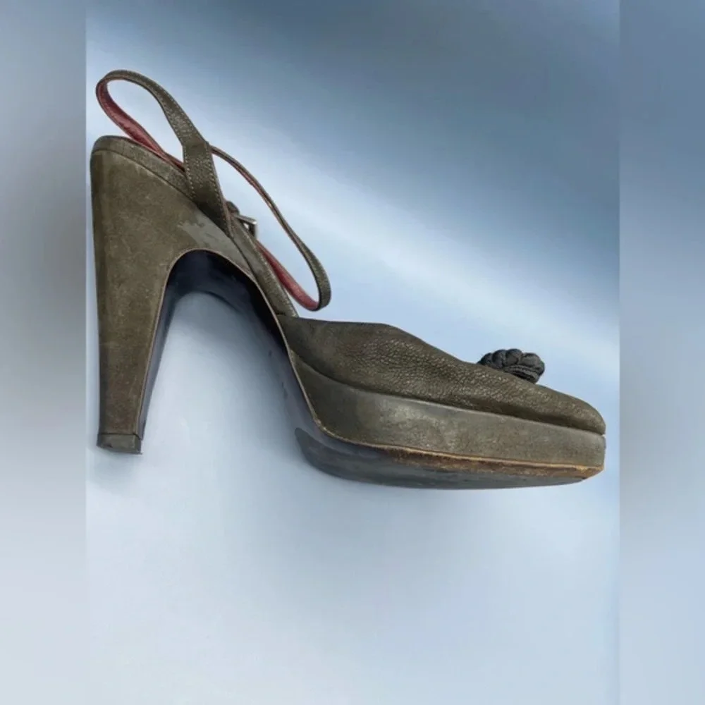 Vintage PRADA Vero Cuoio Peep Toe Embellished Pump - Picture 10 of 14